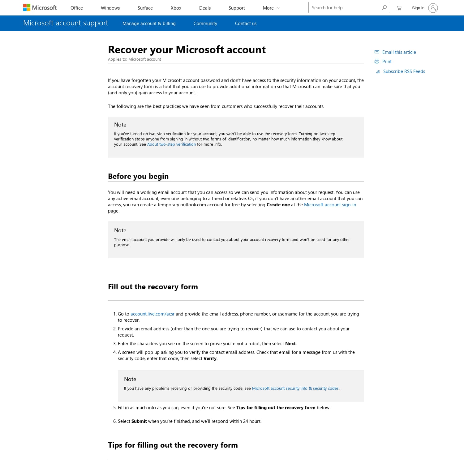 Recover Your Microsoft Account