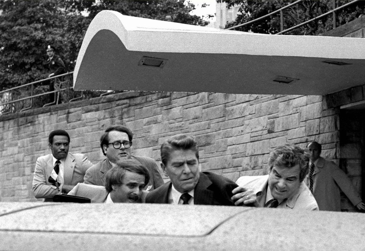 Ronald Reagan moments after being shot by John Hinckley Jr. (March 30, 1981)