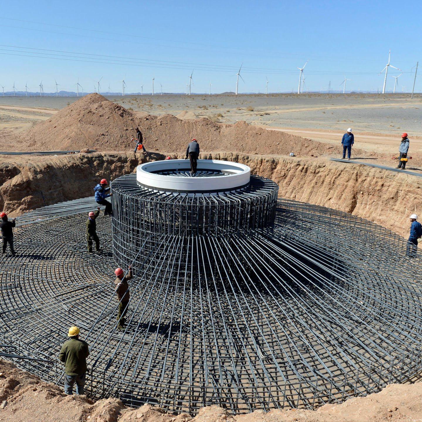 A windmill being installed in Xinjiang