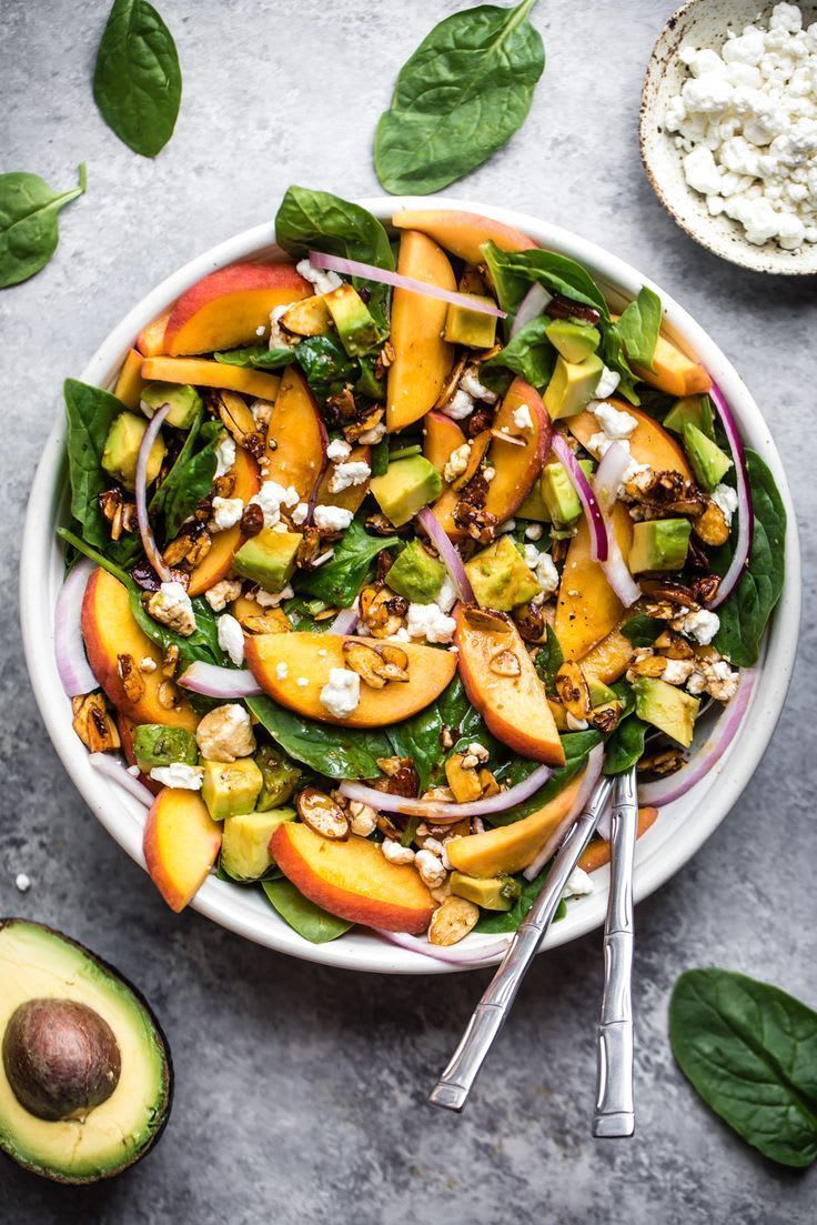 Summer Peach Spinach Salad with Avocado | Ambitious Kitchen
