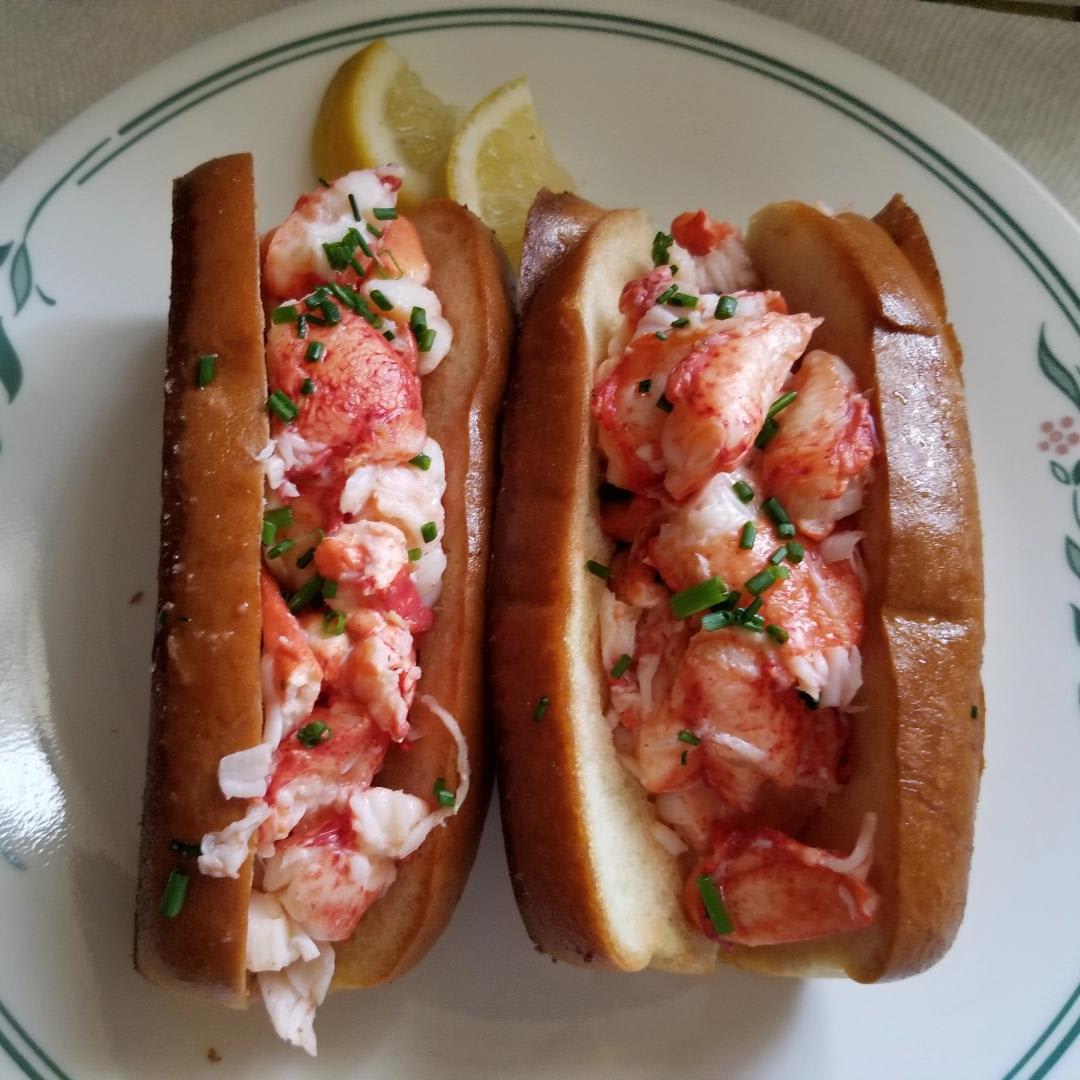 A pair of Connecticut-style lobster rolls from the Maine Street Lobster food truck.