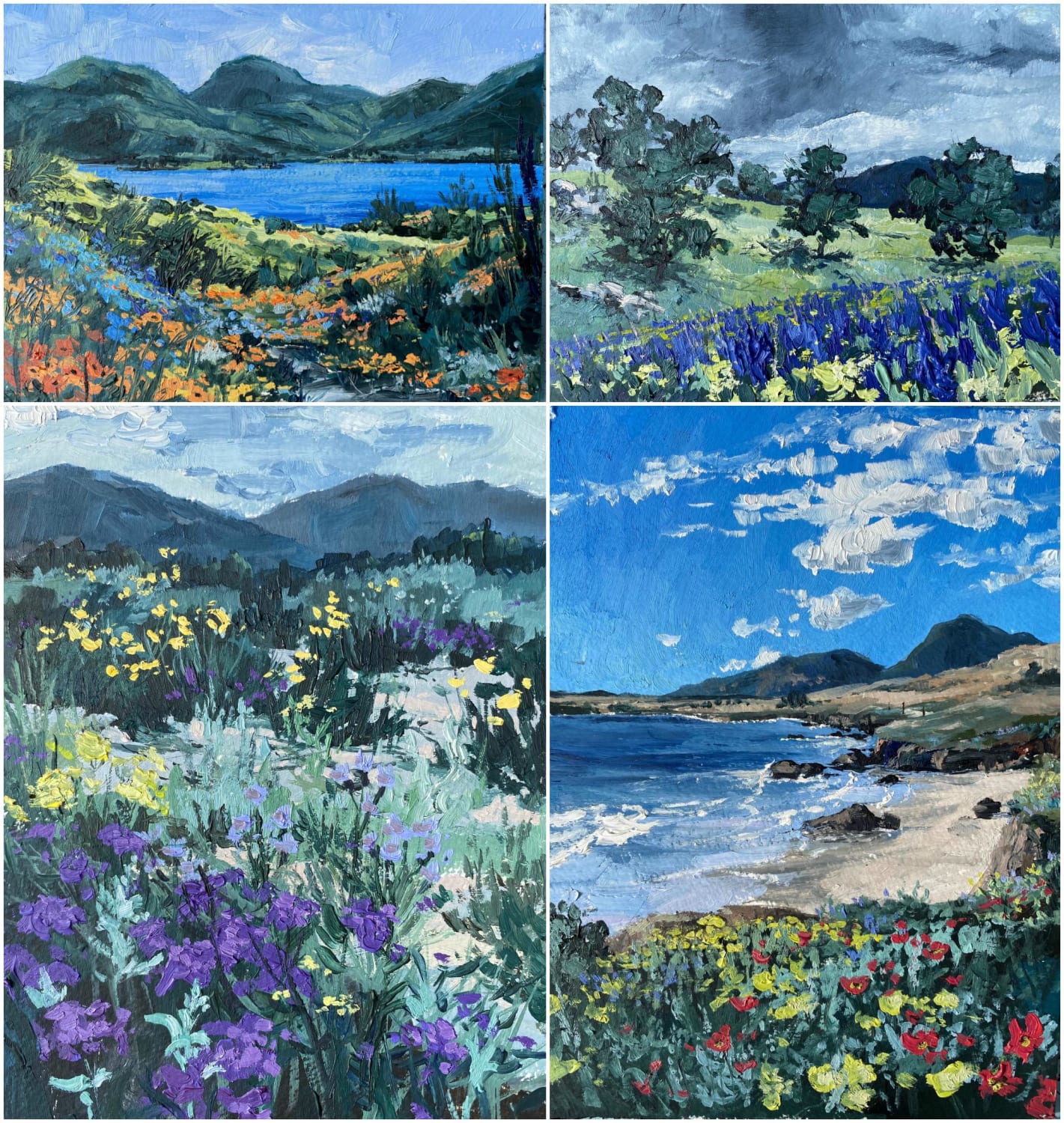 I painted a little series of California Wildflowers. Each is a" oil on board