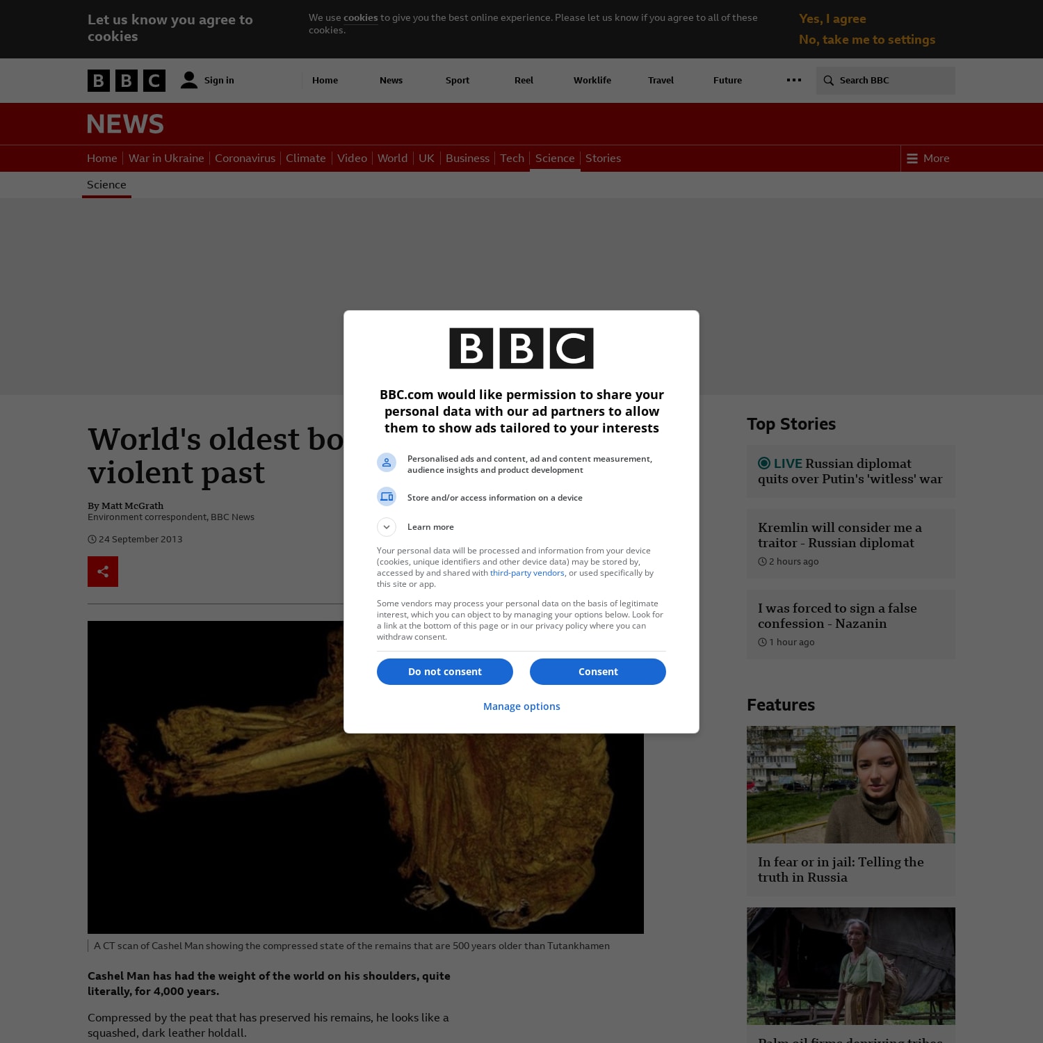 World's oldest bog body hints at violent past