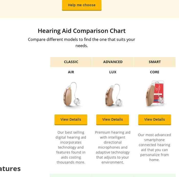 Hearing Aid Comparison Chart