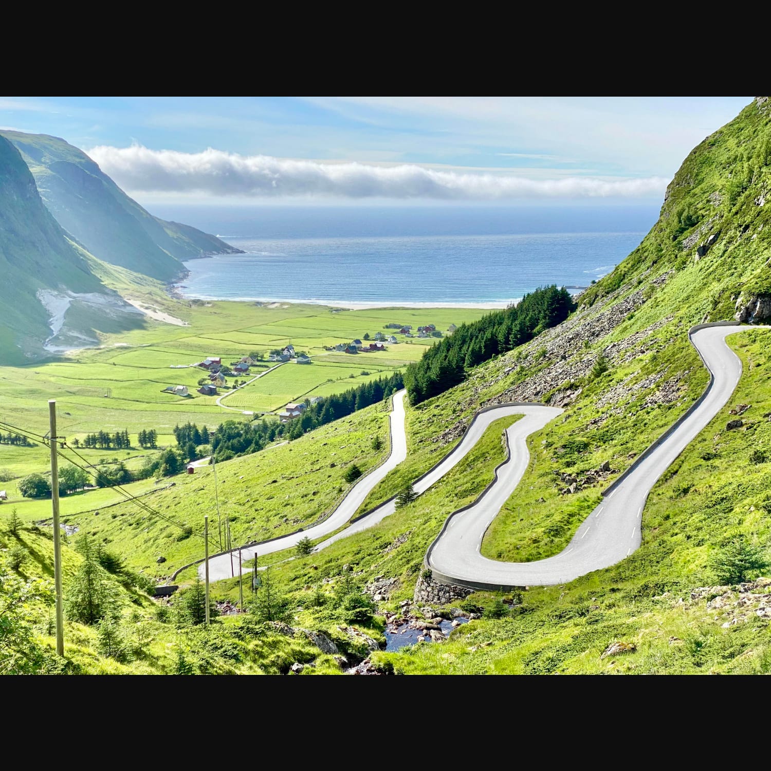 Hoddevik, Norway. Winding mountain roads leading to a spectacular surfers beach on the west coast.