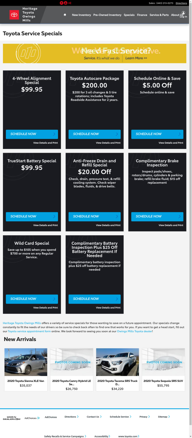 Toyota Service Specials Owings Mills Toyota Dealer