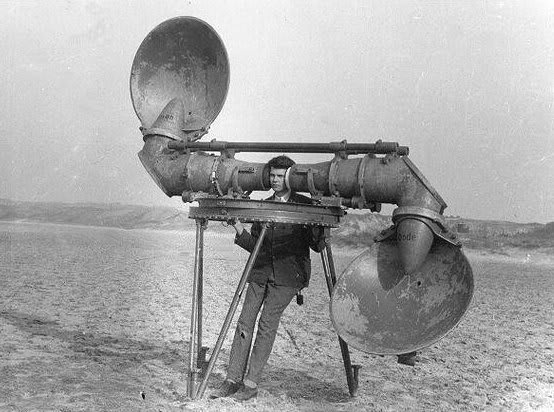 An acoustic listening device used by the Dutch army for hearing enemy airplanes, between World War I and II.