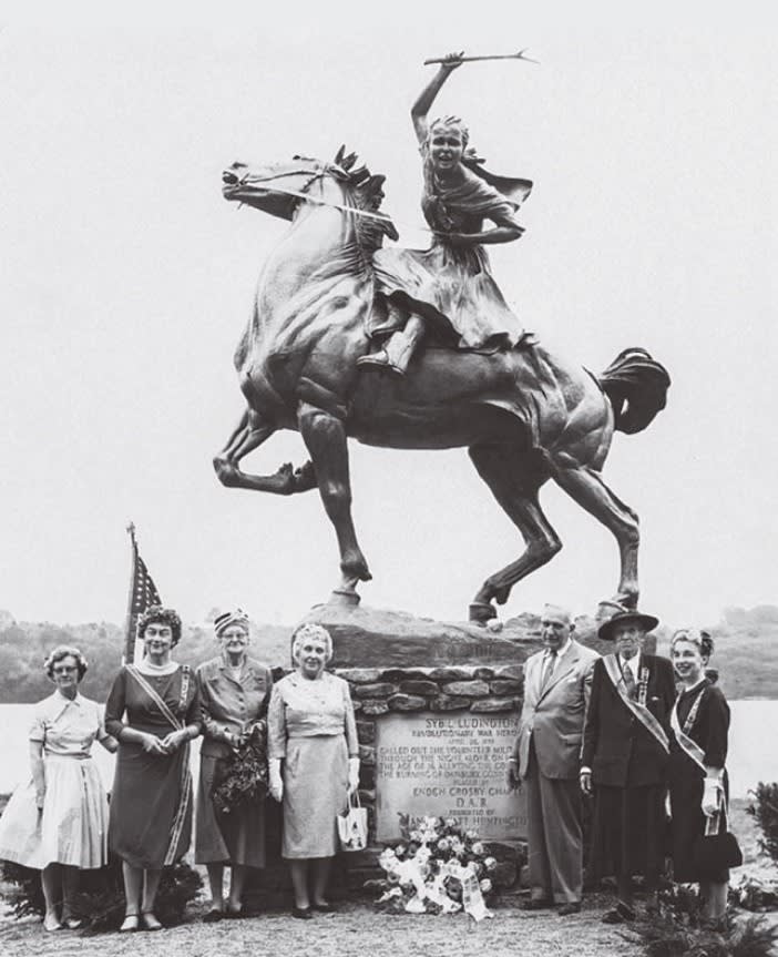 Dedication of a sculpture, in Carmel, New York in 1961, of Sybil Ludington, a 16-year-old girl who rode through the Hudson Valley countryside, rallying her father’s troops to battle, in the spring of 1777. .