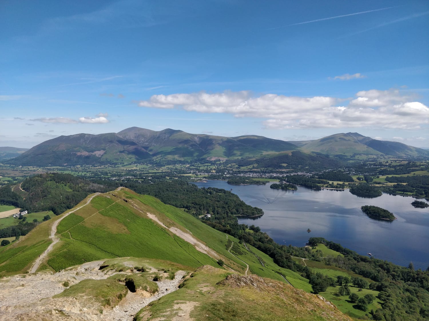 The weather in England isn't always that bad! Catbells, overlooking Derwentwater and Keswick, Lake District National Park, Cumbria, UK.