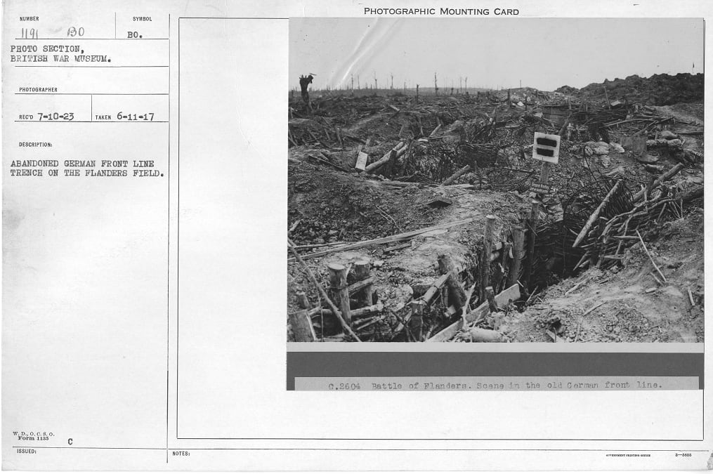 Abandoned German front-line trench in Flanders Fields, OTD, 1917. Photo: @I_W_M, via the Records of the [U.S.] War Department.