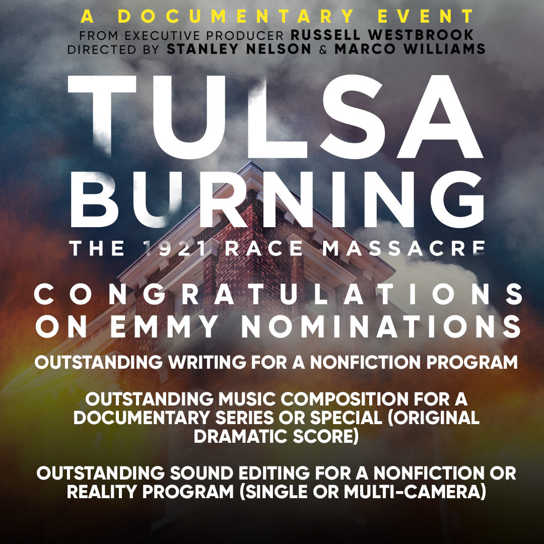 We are so honored that “Tulsa Burning: The 1921 Race Massacre” has been nominated for 3 Emmy Awards! Congratulations to the entire team who worked tirelessly to tell the powerful and harrowing story of this tragic event and its legacy.