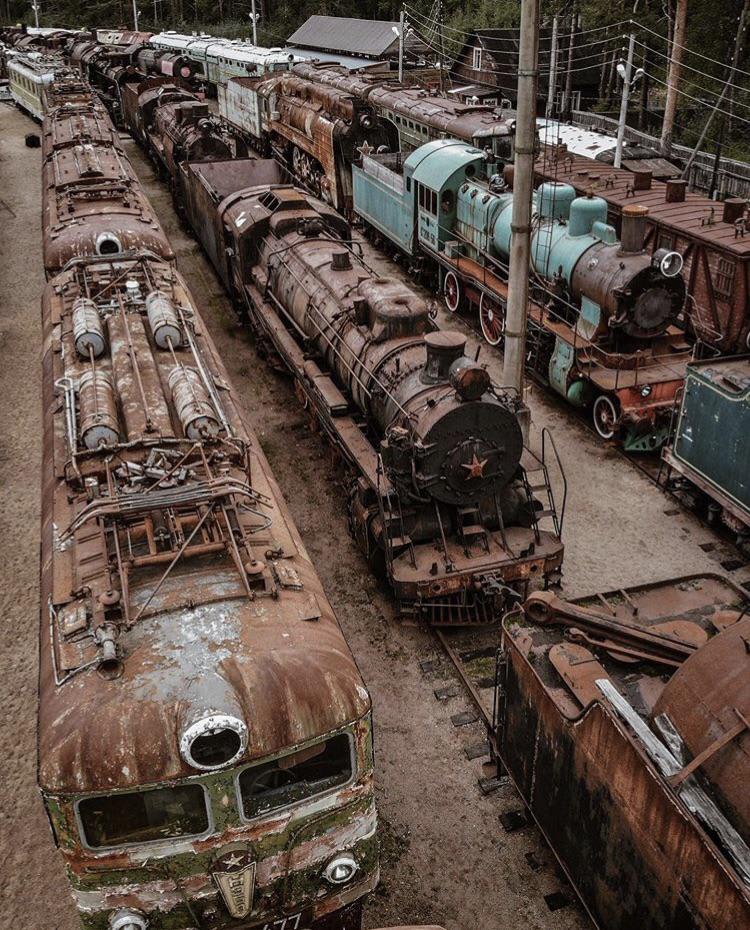 Abandoned trains in Leningrad region, Russia