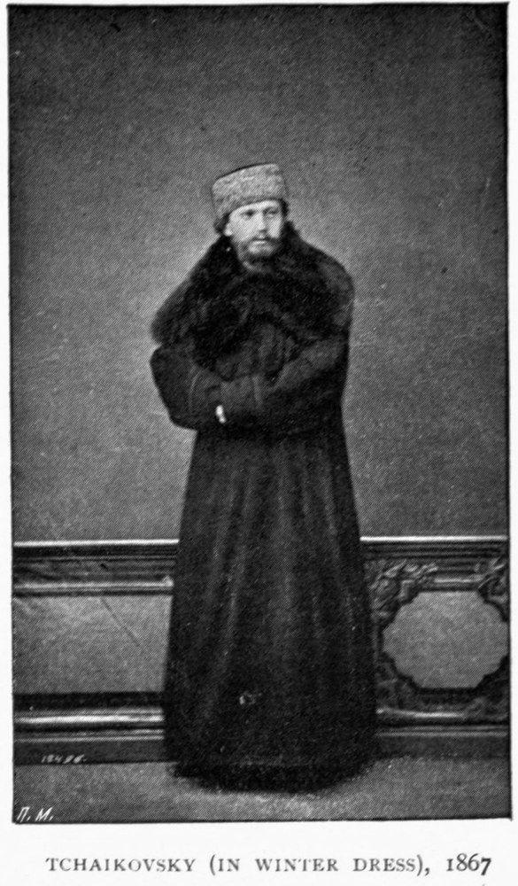 A youngish Tchaikovsky sporting a massive fur coat, 1867