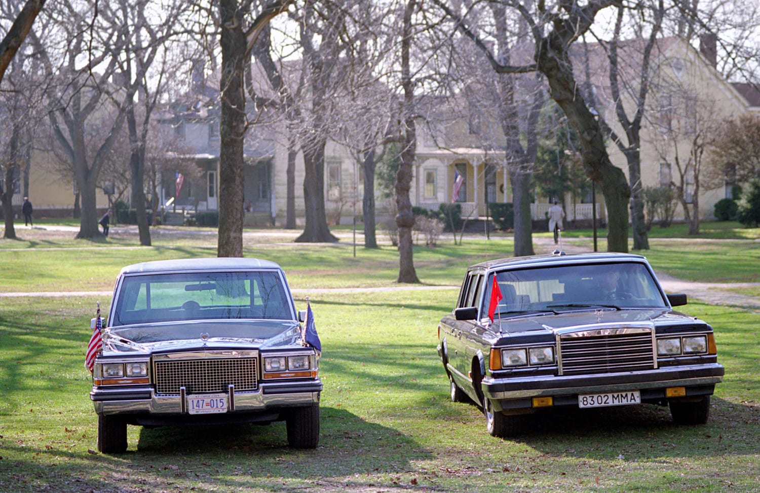 Presidential Ronald Reagan's Limousine and General Secretary Gorbachev Limousine Parked 12/7/1988