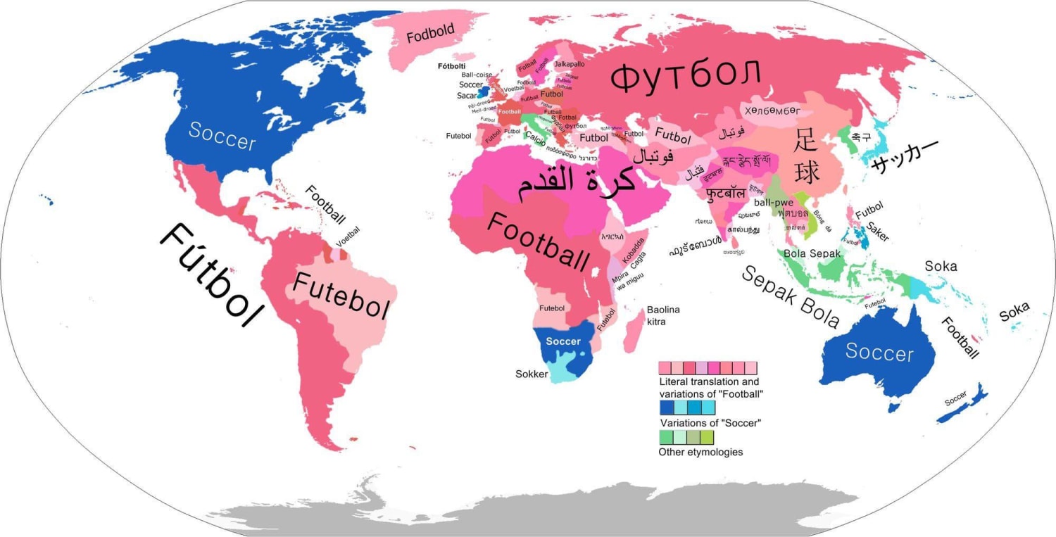 Countries who call it 'football' VS who call it 'soccer'.