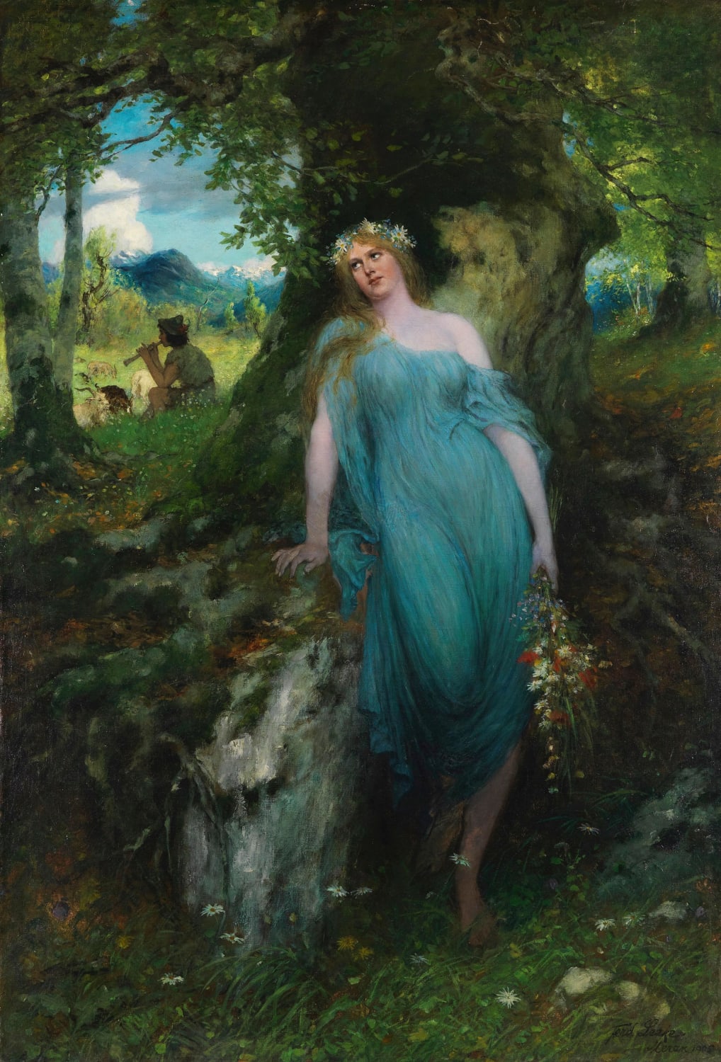 Ferdinand Leeke - Wood nymph and shepherd (1905)