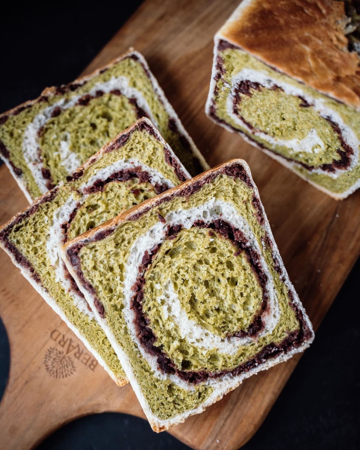 First attempt at a matcha anko swirl loaf. Lots of issues and not perfect yet but still pretty happy with how it turned out.