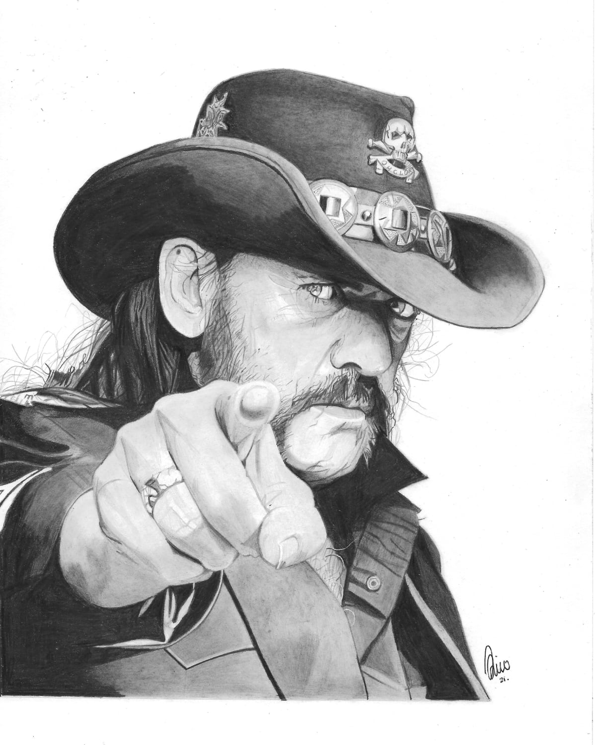 Lemmy, by me, graphite on paper, 2021
