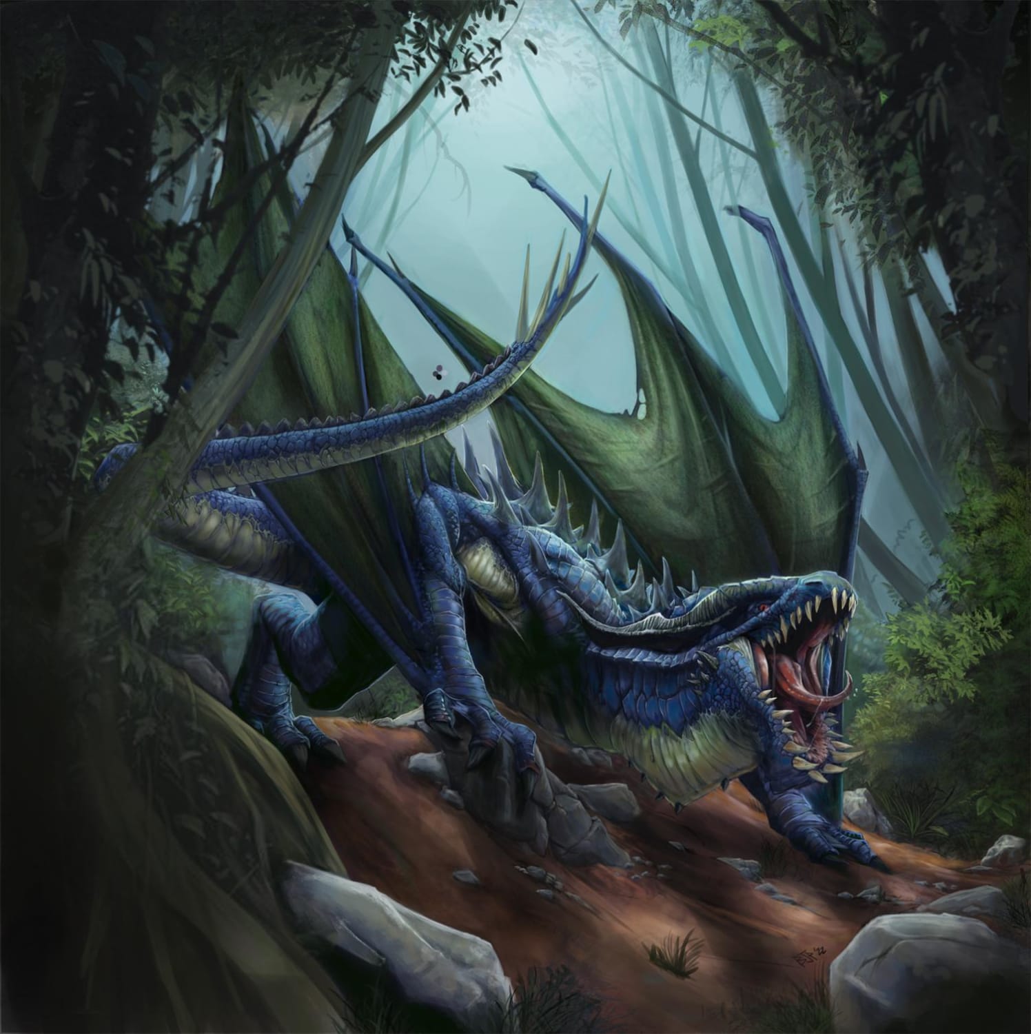 [Art][Commission] An Angry Blue Wyvern