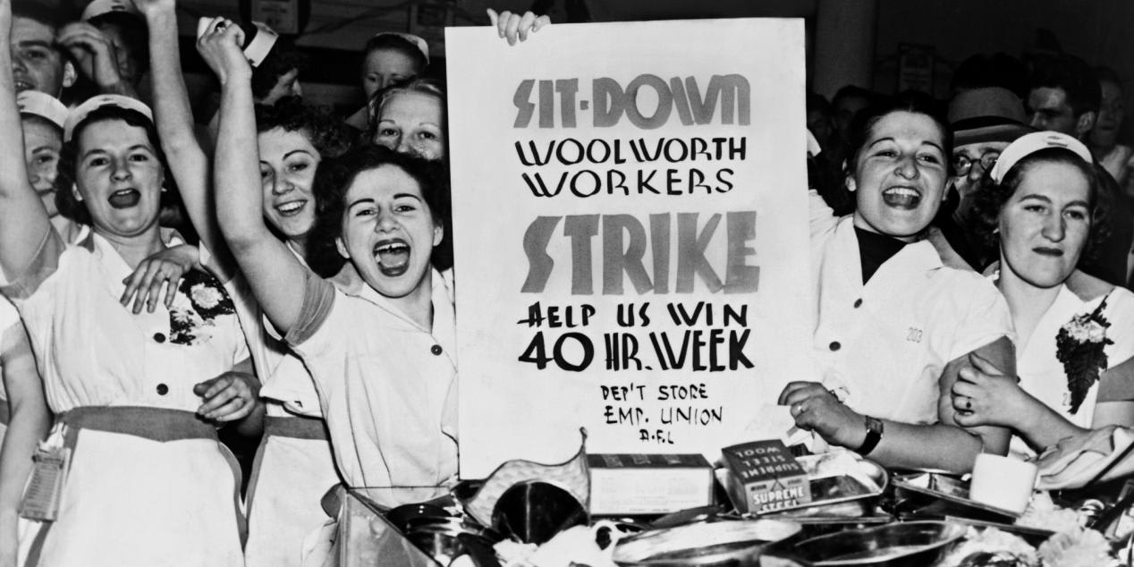 Women sit-down strike at Woolworth's Department Store. Detroit, MI. 1937.