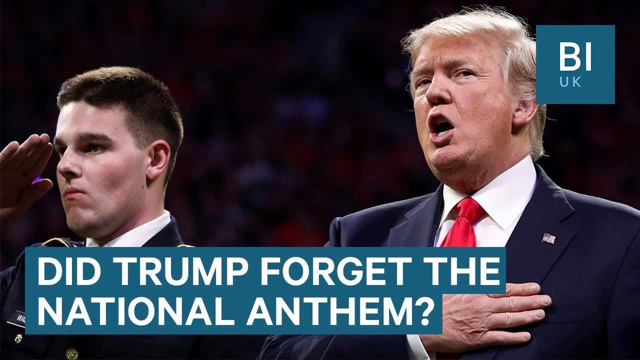 Trump appears to forget the national anthem at Atlanta football game