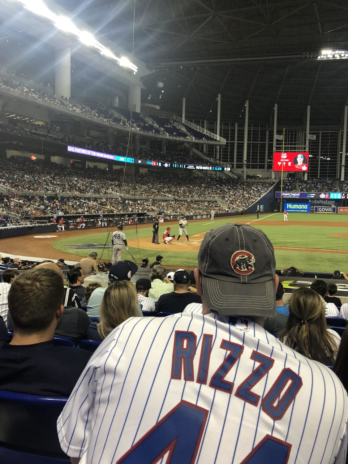 Just a Rizzo fan at the Yankees Marlins game for his 2nd debut. Warm up right before his home run!