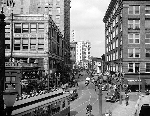 View of Peachtree Street at Wall Street, Atlanta Georgia - 1935