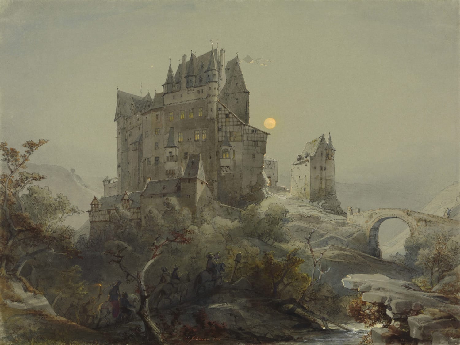 Caspar Johann Nepomuk Scheuren — The Eltz Castle by Night (1856)