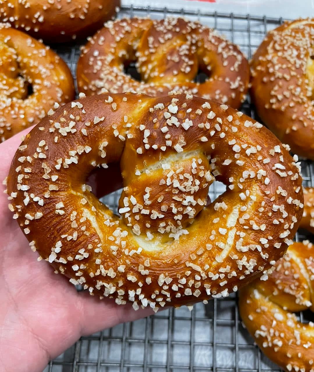 Moved from Philly to Dallas. Can't find any decent soft pretzels down here so I tried my hand at my own. Might have gone a little heavy handed with the salt, but still delicious.