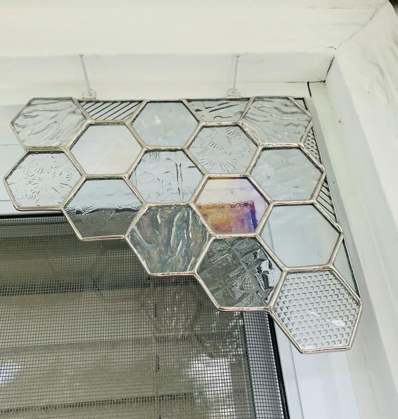 Honeycomb Stained Glass Corner Piece clear - Etsy Canada
