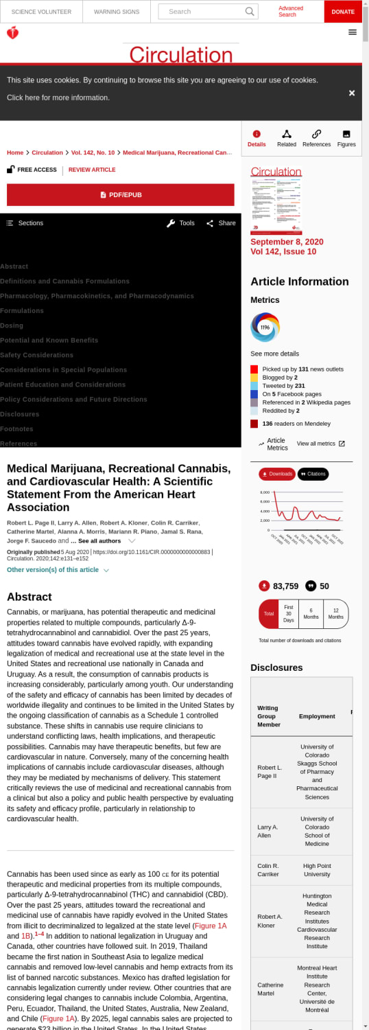 Medical Marijuana, Recreational Cannabis, and Cardiovascular Health: A Scientific Statement From the American Heart Association