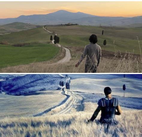 I found the spot from this scene in the movie Gladiator while driving around Tuscany, Italy.