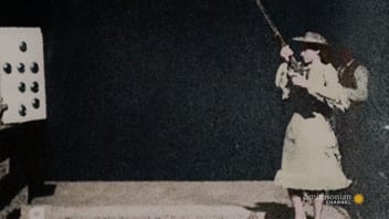 Annie Oakley shooting in 1894