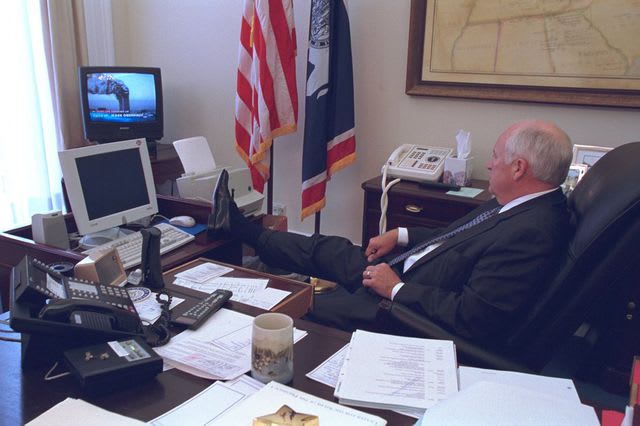 Vice President of the United States Dick Cheney watching television on 9/11 2001-