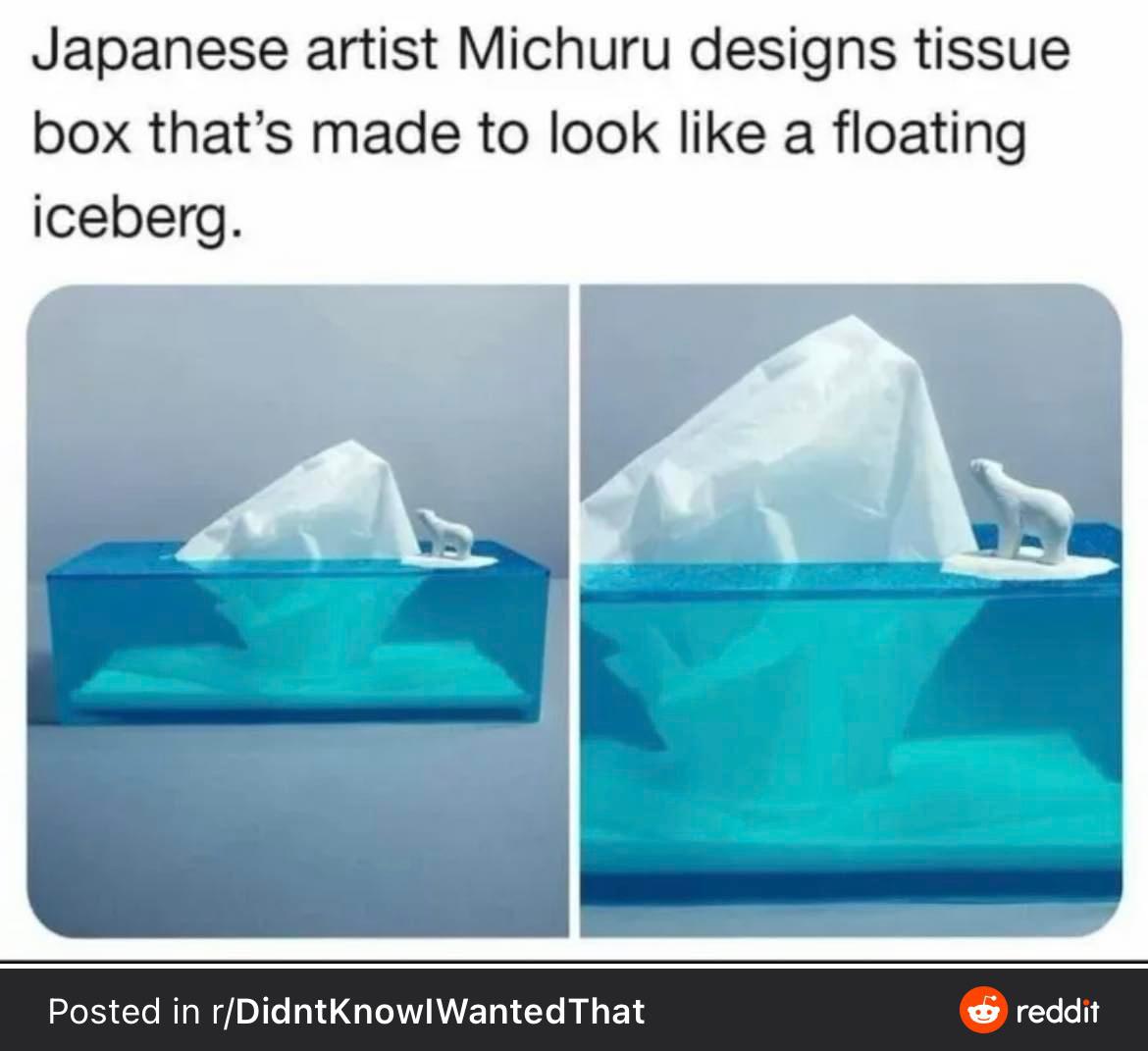 Japanese artist designs tissue box that is made to look like an iceberg.