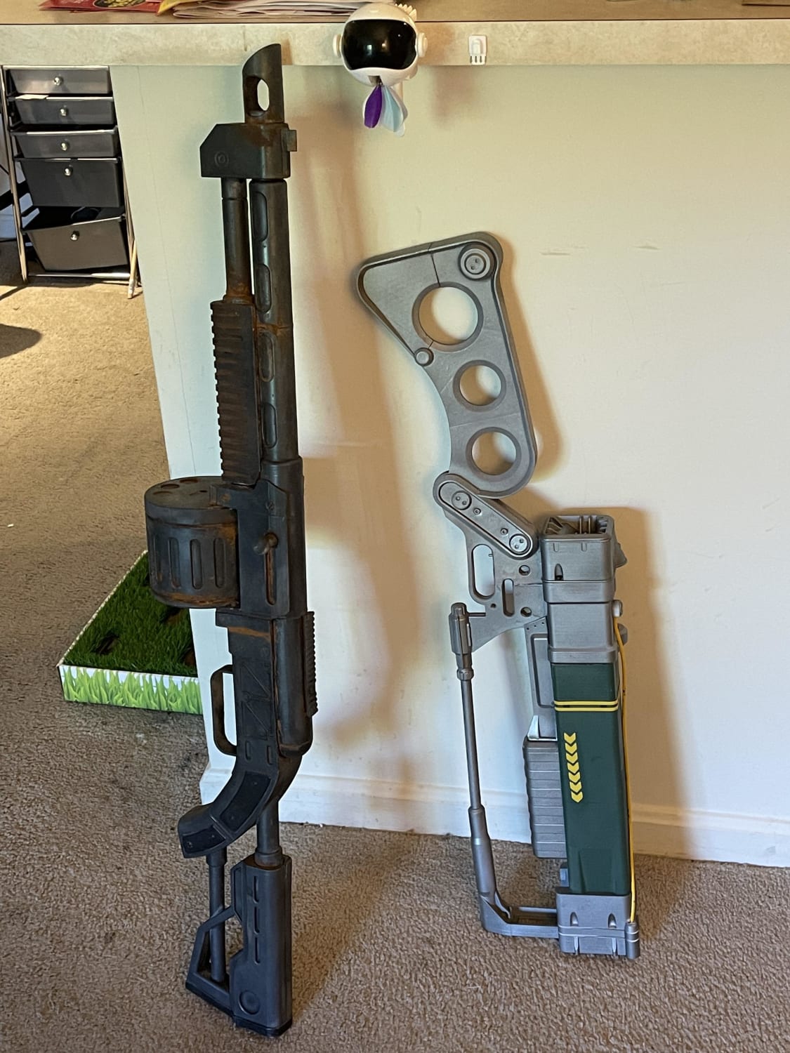3D printed laser rifle and combat rifle from Fallout for mine and my husbands cosplays.