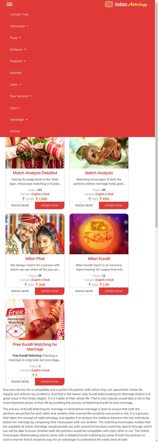 Online Kundli matchmaking gratis in Hindi