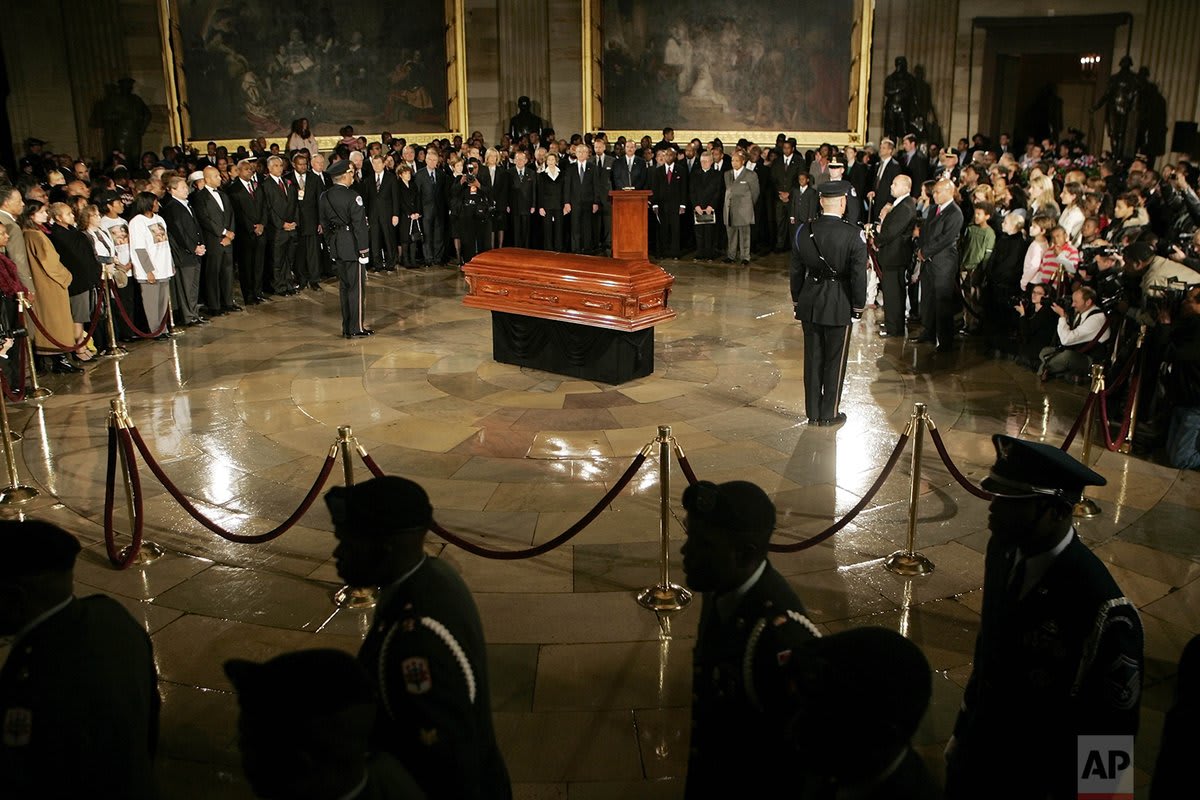 15 years ago today, the body of Rosa Parks arrived at the U.S. Capitol, where the civil rights icon became the first woman to lie in honor in the Rotunda; President George W. Bush and congressional leaders paused to lay wreaths by her casket.