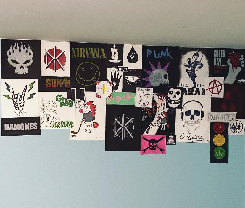 This is my wall so far, any suggestions for additions, the next to I plan on drawing is screeching weasel, the clash, and operation ivy