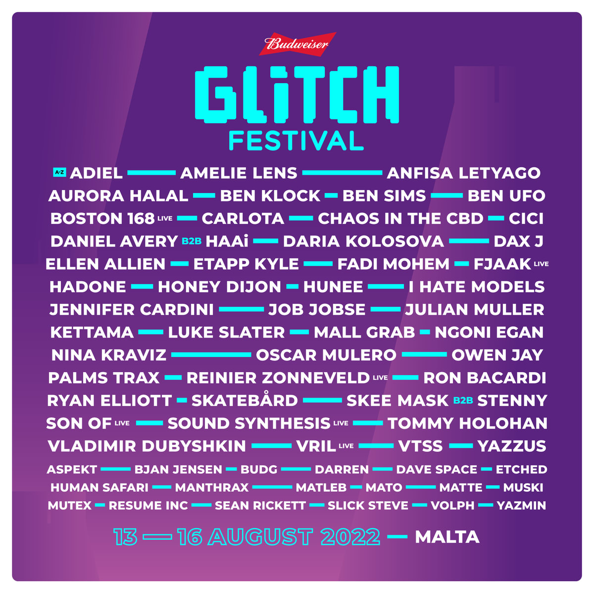 Following a 2yr hiatus in the shape of a global pandemic, we are back on the idyllic archipelago of Malta this summer to celebrate our return to Glitch Festival. More info to come, inc. who'll be playing our stage. Buy tickets ⤳