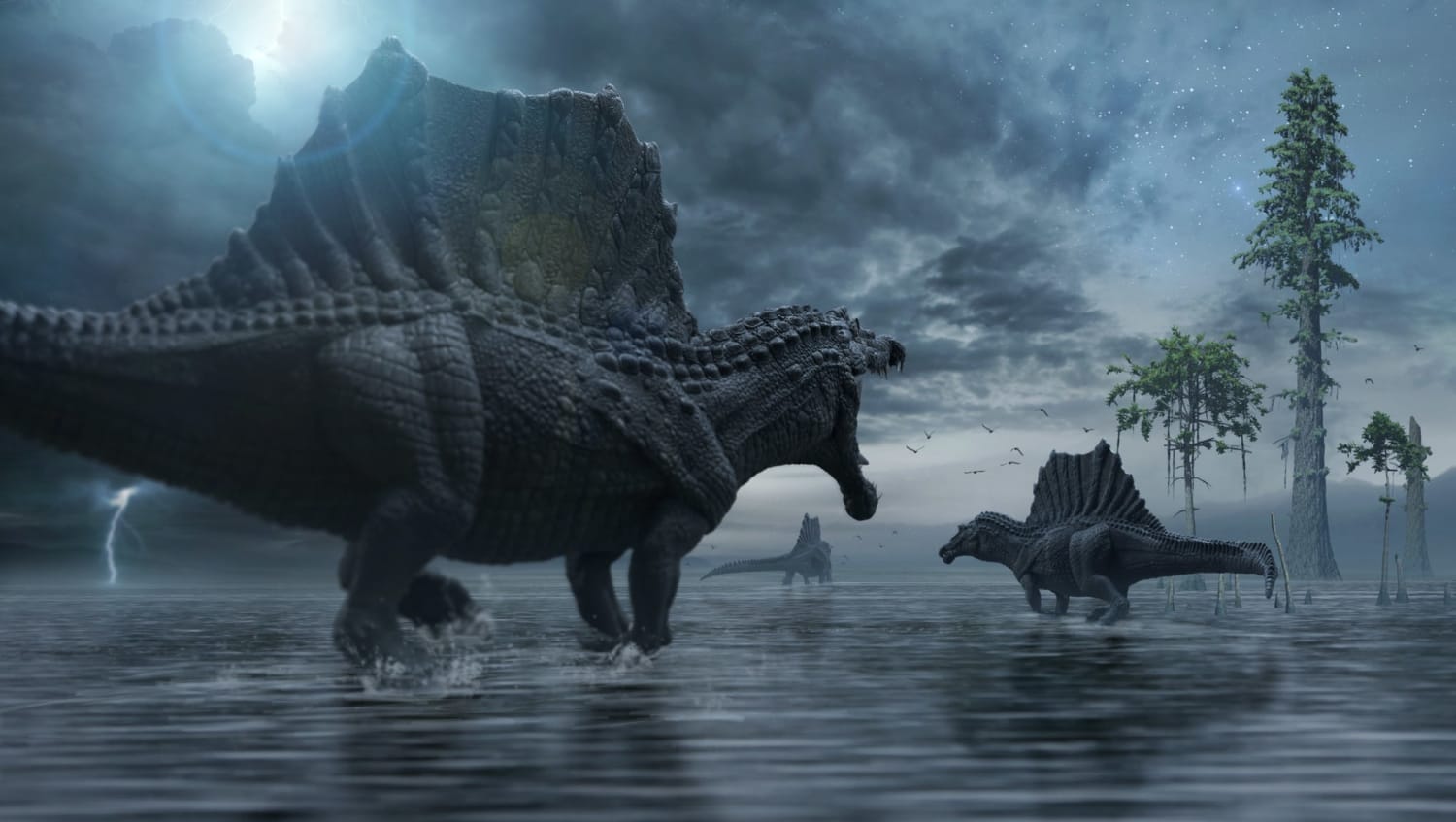 Spinosaurus herd roam the marshlands, in the wake of a Thunderstorm ⛈️