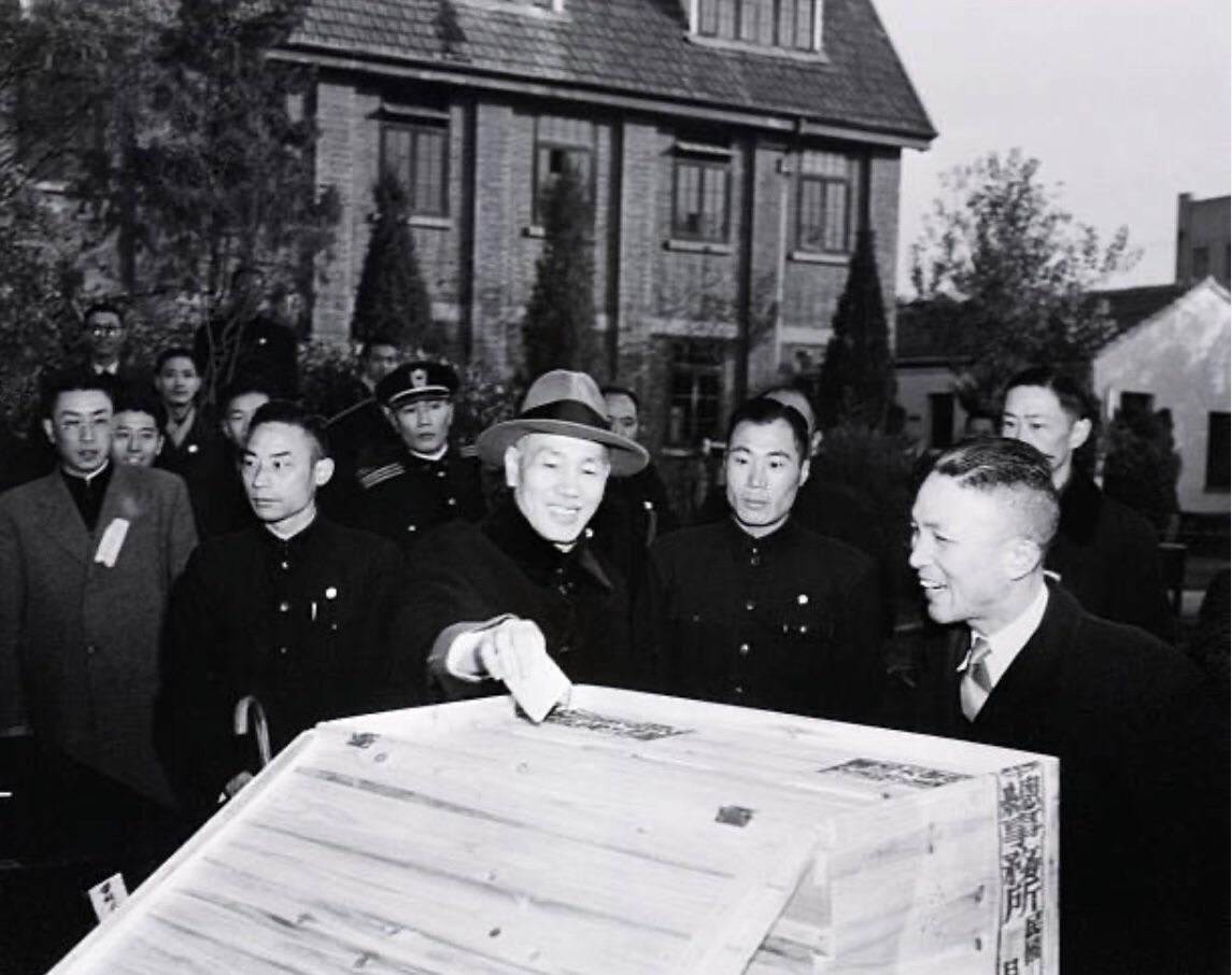 President Chiang Kai-Shek casts his vote in the nationwide General Election for members of the National Assembly at Nanking, December 8th, 1947