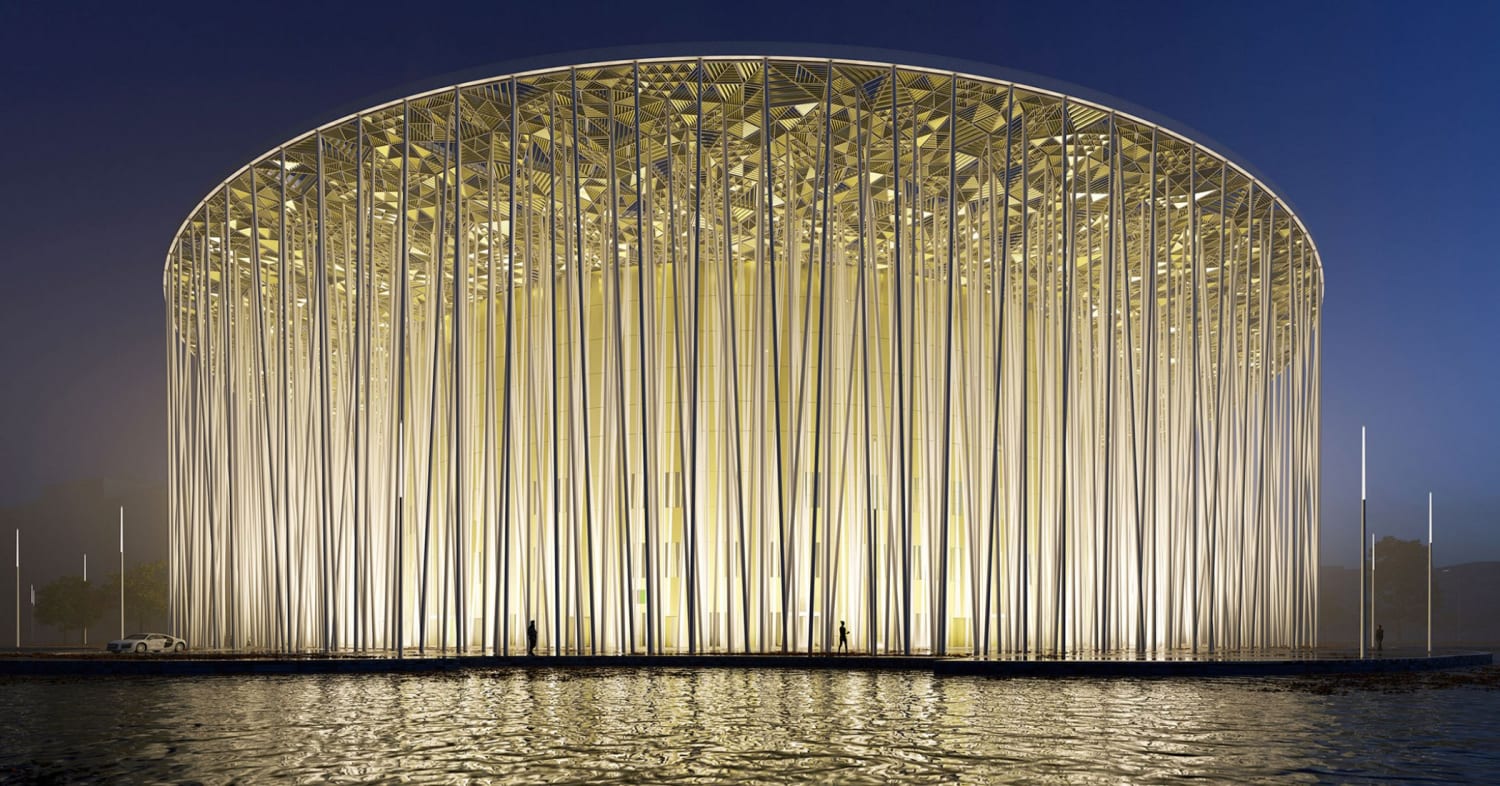 2000-seat Wuxi Taihu Show Theatre in Wuxi, a city near Shanghai in eastern China, takes its appearance directly from the nearby Sea of Bamboo Park – the largest bamboo forest in China.