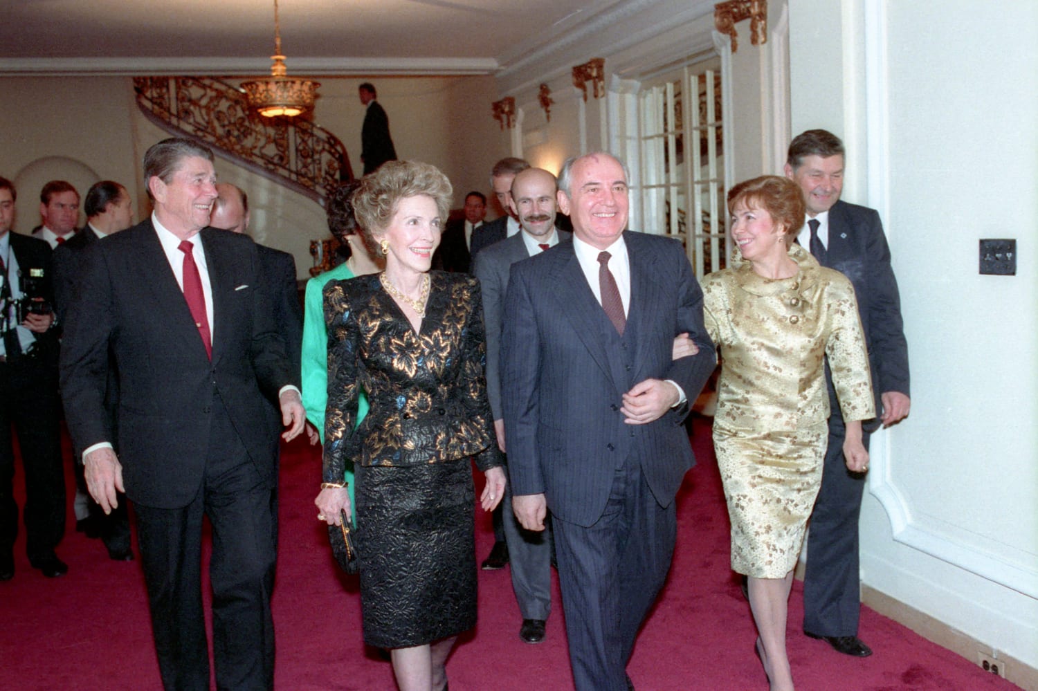 The Reagans and the Gorbachevs on their way to dinner at the Soviet Embassy in Washington D.C. December 9th 1987 [4,,665]