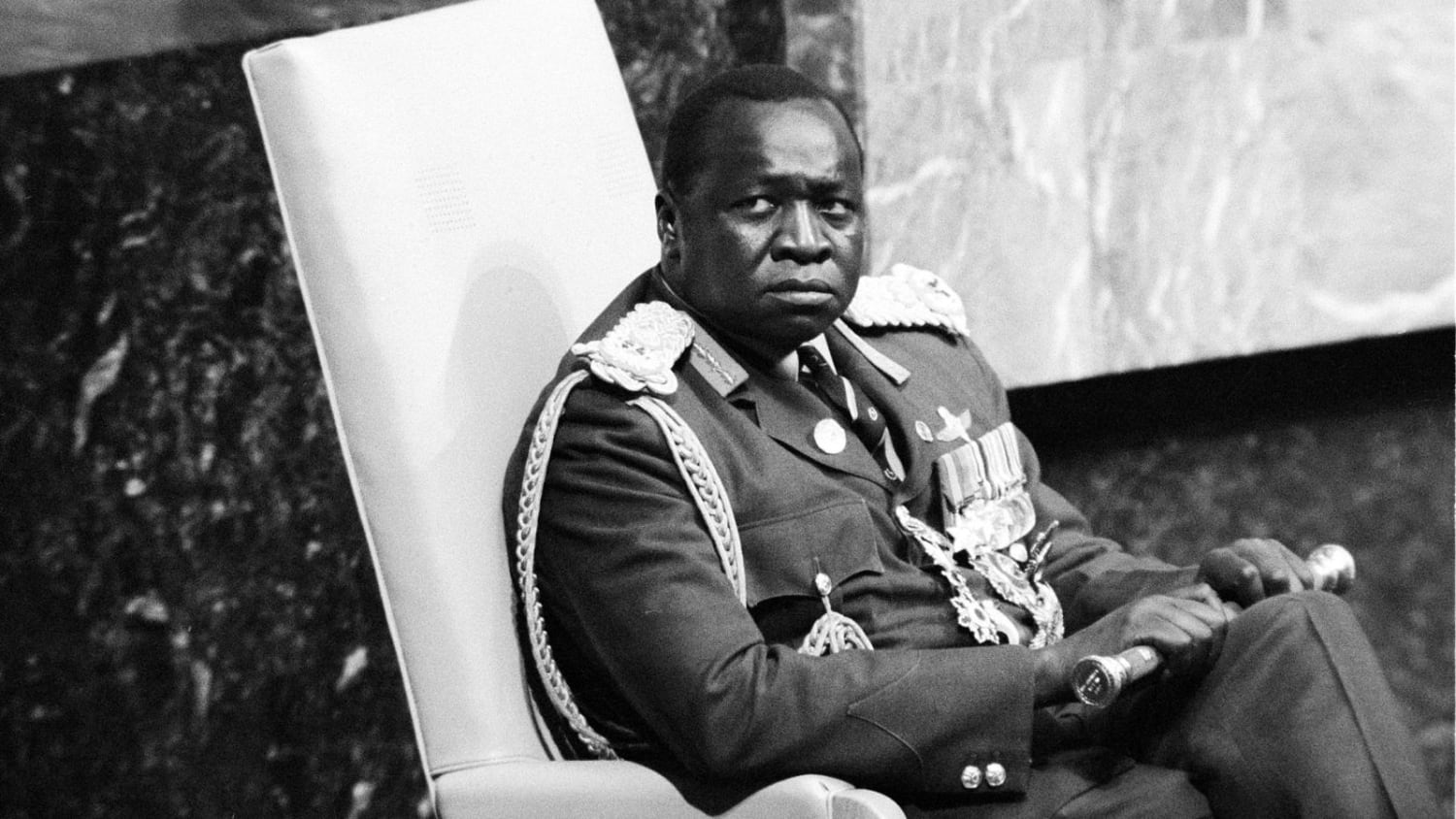 General Idi Amin, President of Uganda, waits to address the General Assembly at the United Nations headquarters in New York, on October 1, 1975.