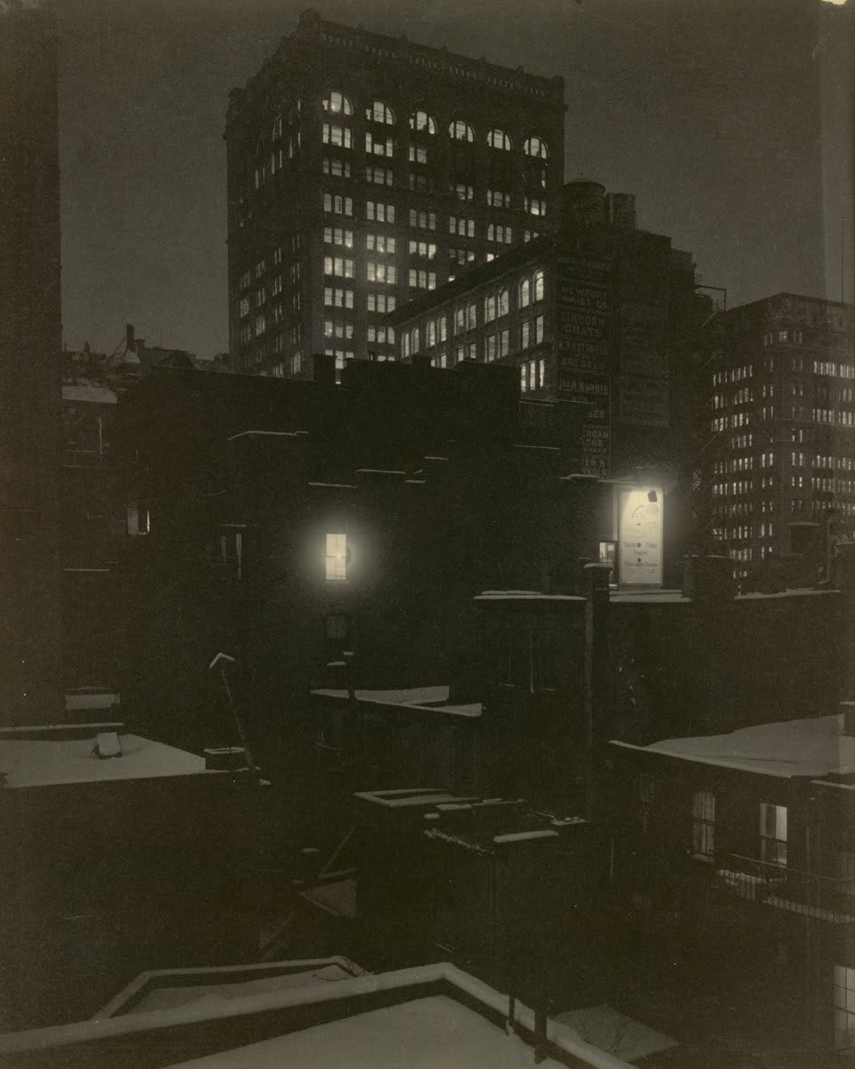 Goodnight, New York ✨ At the turn of the century, AlfredStieglitz's duties as gallery owner, publisher, editor, and promoter left him little time to photograph. But when the mood struck him, he didn't look far.  This 1915 shot shows the city from his gallery window.
