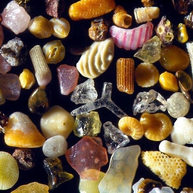 This is sand. Sand seen under a microscope