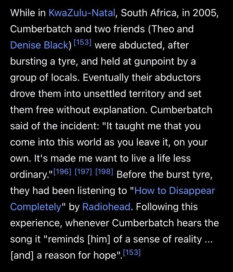 Today I learned that Benedict Cumberbatch was abducted and held hostage after listening to How To Disappear Completely, and I just can’t stop laughing