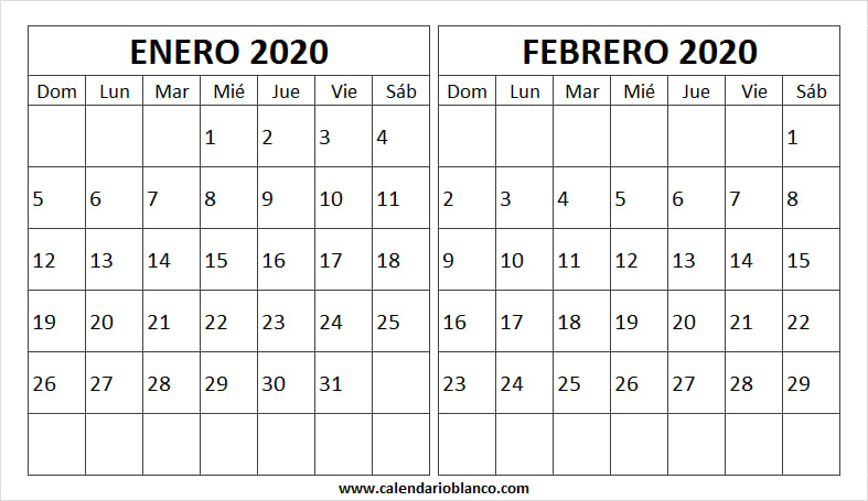 Mix Descargar Calendario Enero Febrero 2020 Para Imprimir Bonitos