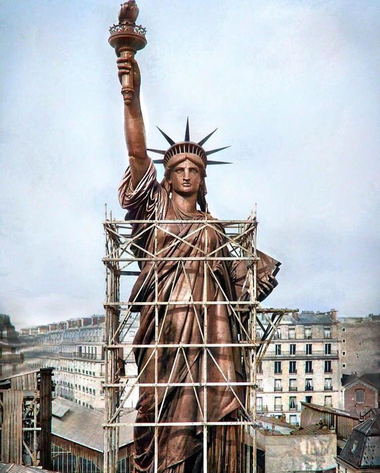 The Statue of Liberty before it was transported to the United States. France, 1886. [Colourised]